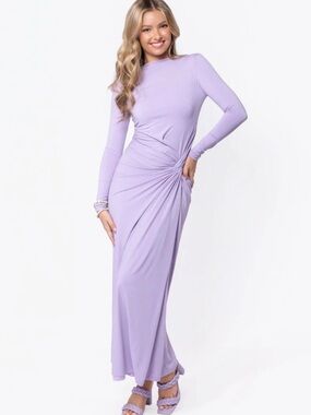 Side-Knot Long Sleeve Maxi Dress in Lavender by YAKIRA BELLA!